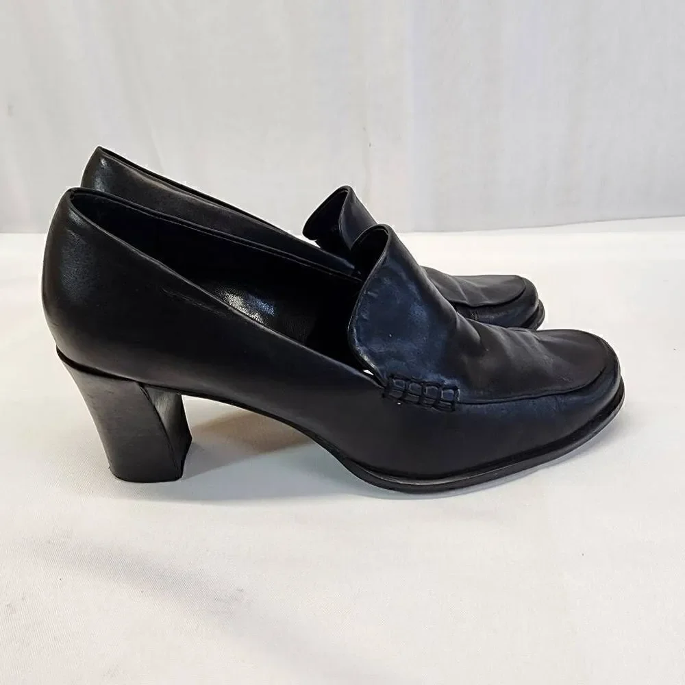 Franco Sarto Womens Nolan Tailored Loafers Black Heels Size 9.5
